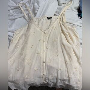 Torrid Cream Button-Front Eyelet Challis Swing Cami